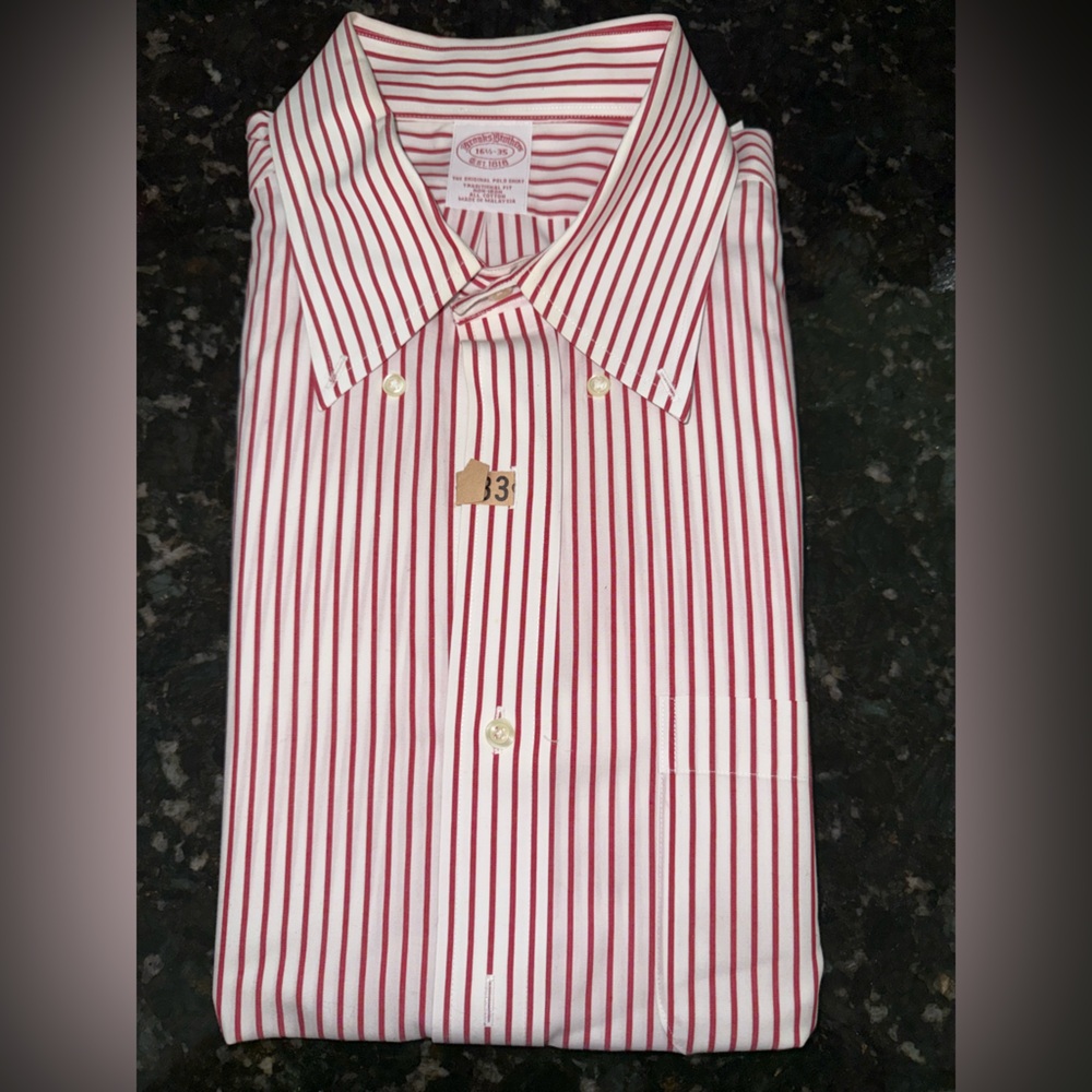 Vtg Brooks Brothers‎ Makers Men’s Shirt Sz 16 1/2-35 Red White Stripe V